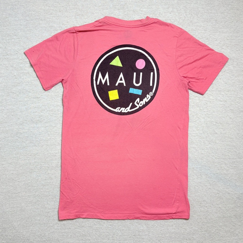 Maui and Sons Mens T-Shirt Small Pink Surf California Graphic Cookie Logo Tee